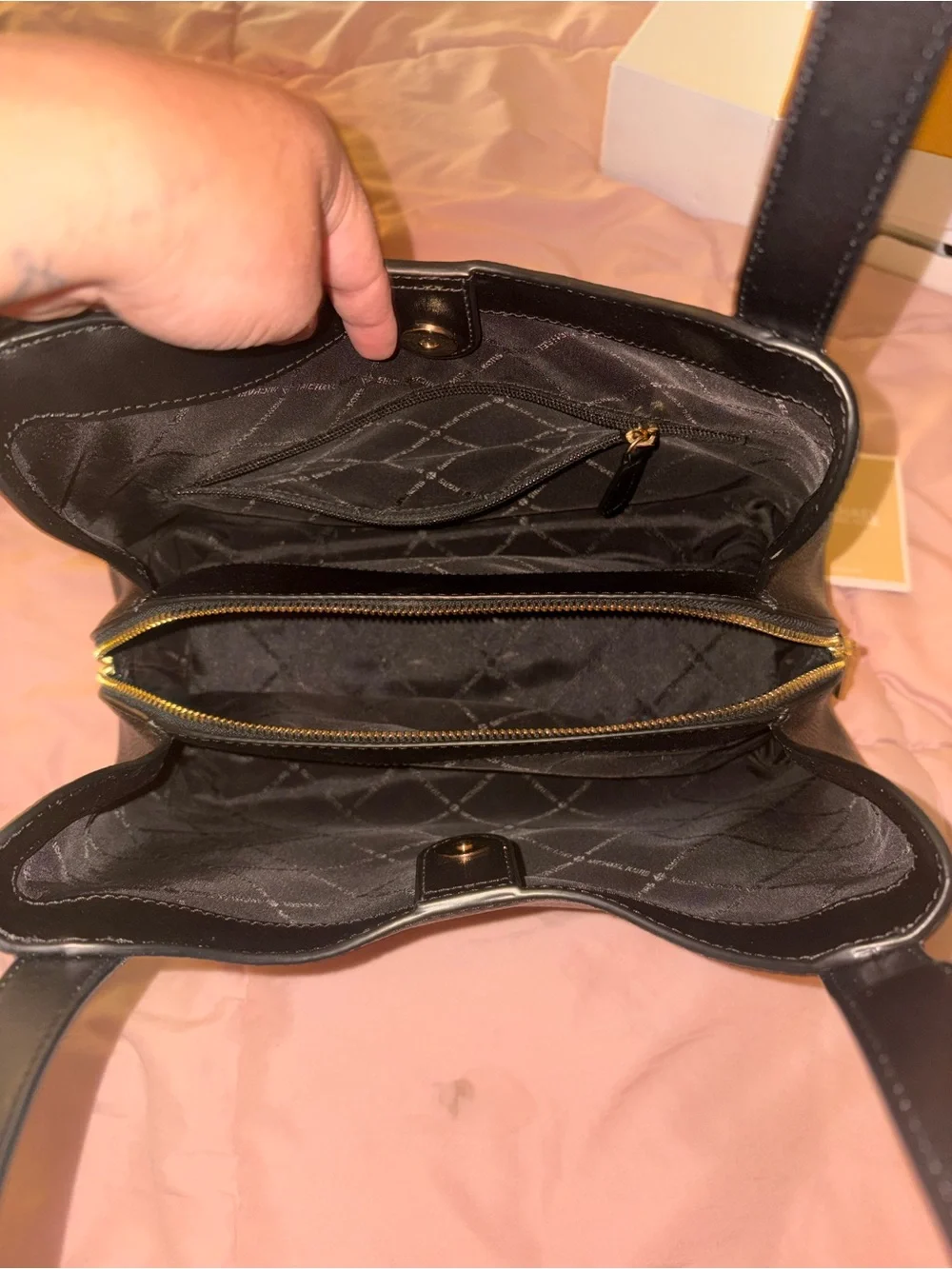 Michael Kors Black Pebbled Leather Shoulder Bag with Gold Logo
